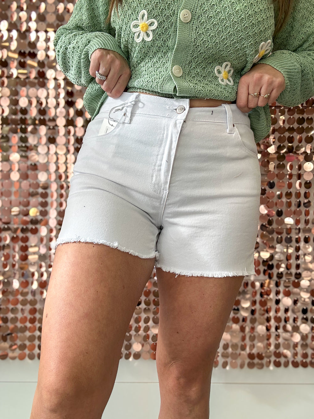 Zenana White Denim Shorts