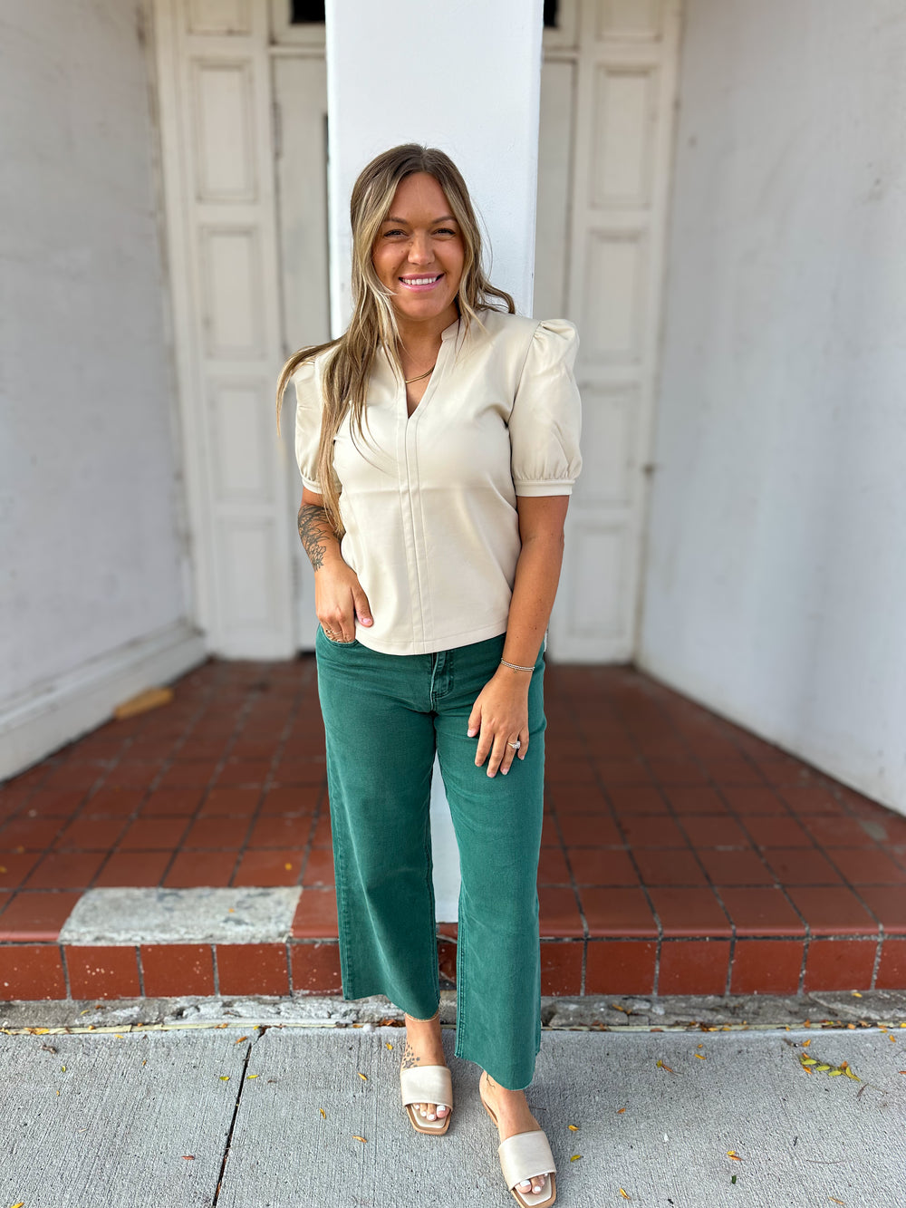 Vervet High Rise Crop Wide Leg Denim-Mallard Green