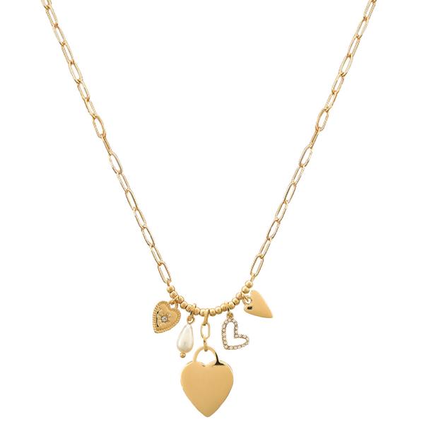 Heart Multi Charm Oval Link Necklace-Gold