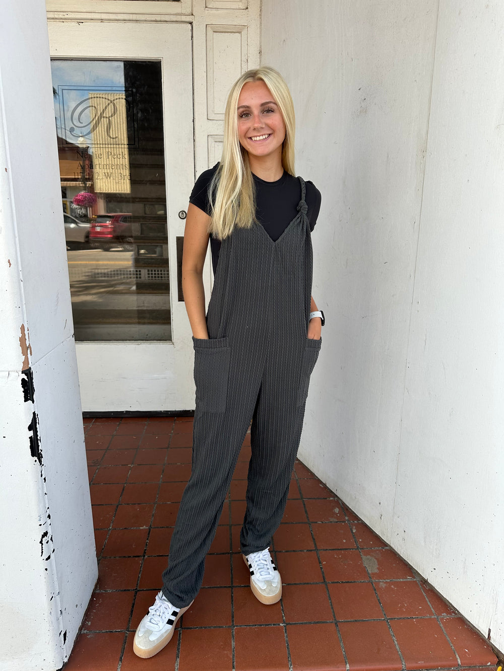 Charcoal Cable Knit Jumpsuit