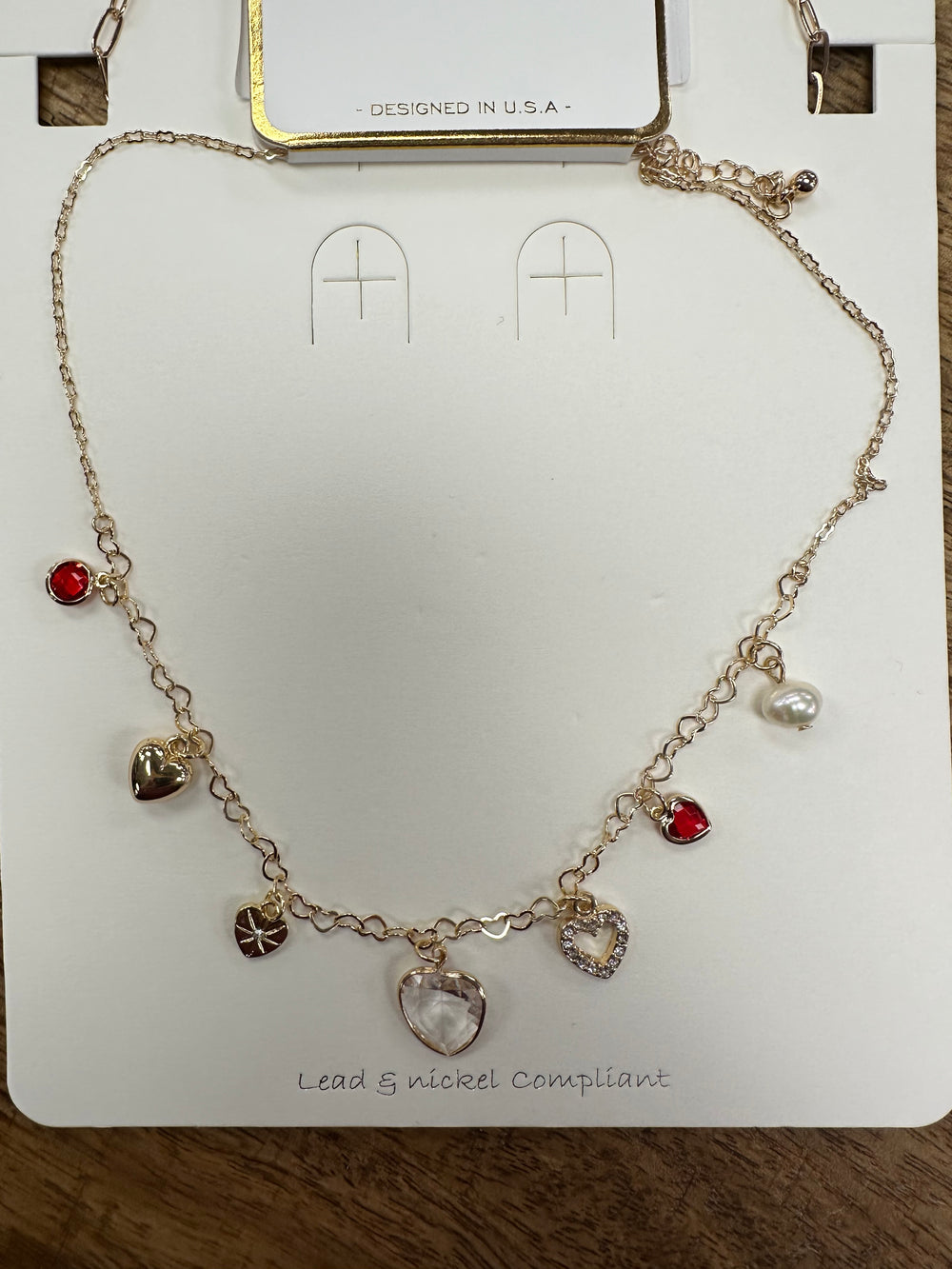 Multi Heart Charm Station Necklace