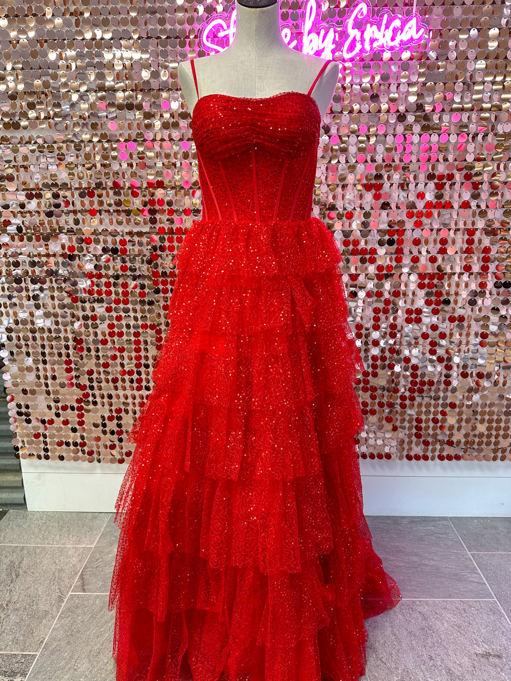 Red Princess Tiered Prom Dress 9328