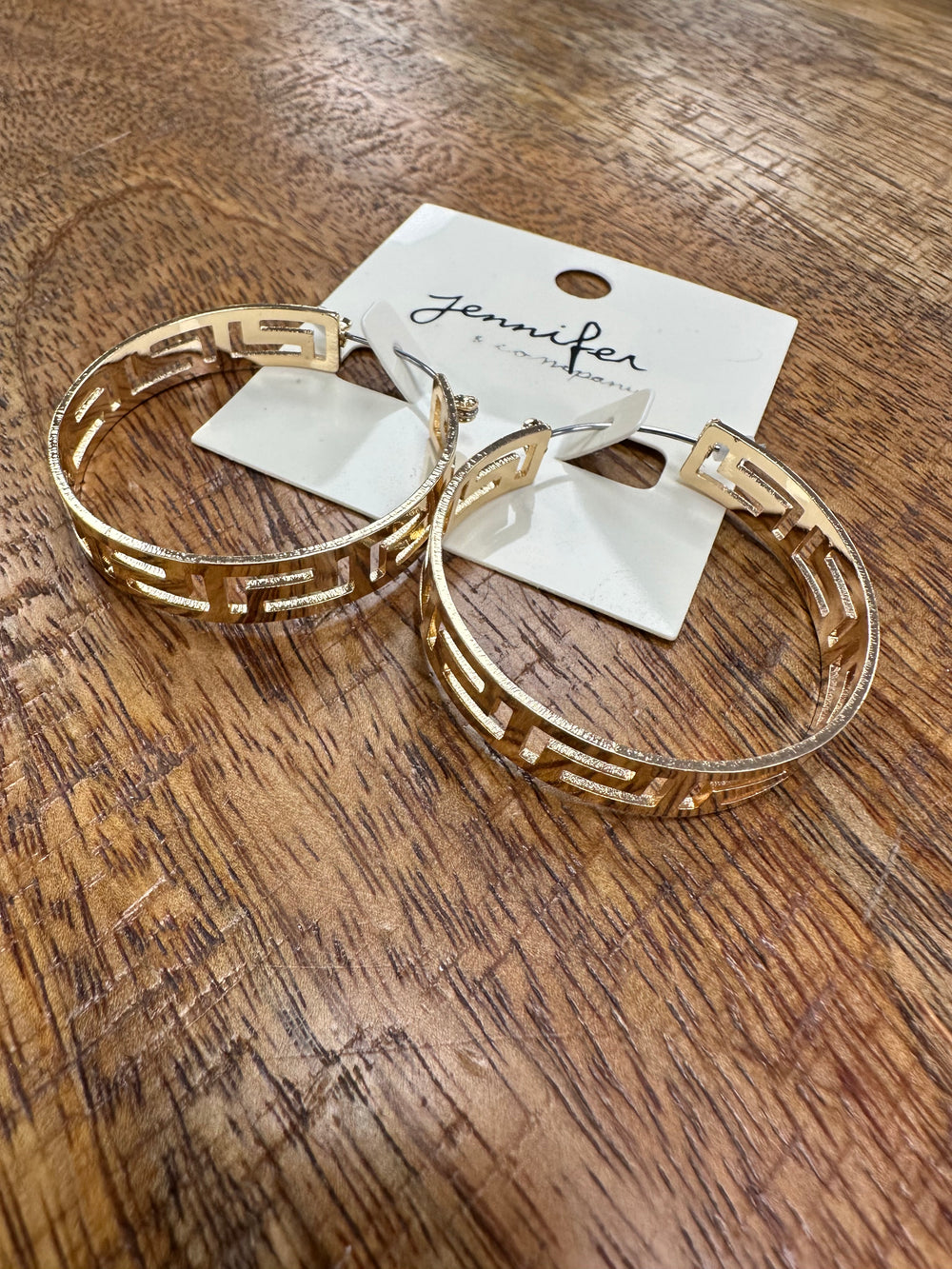 Greek Pattern Metal Hoop Earring-Gold