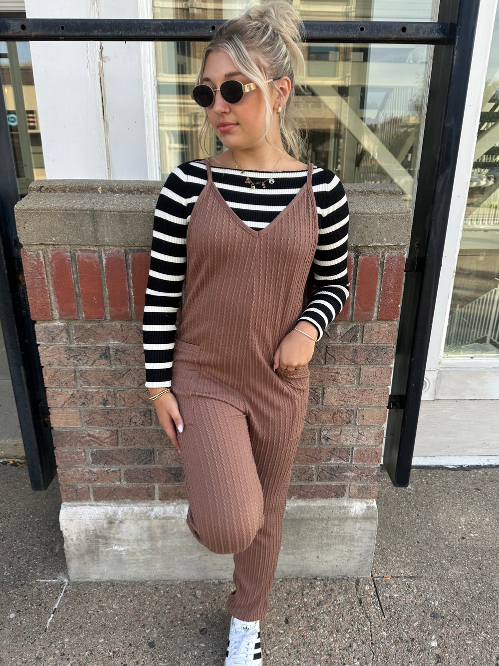 Mocha Cable Knit Jumpsuit