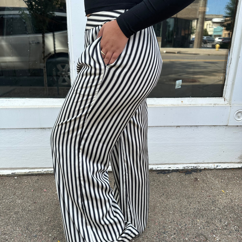 
                      
                        Black and White Pin Stripe Pant
                      
                    