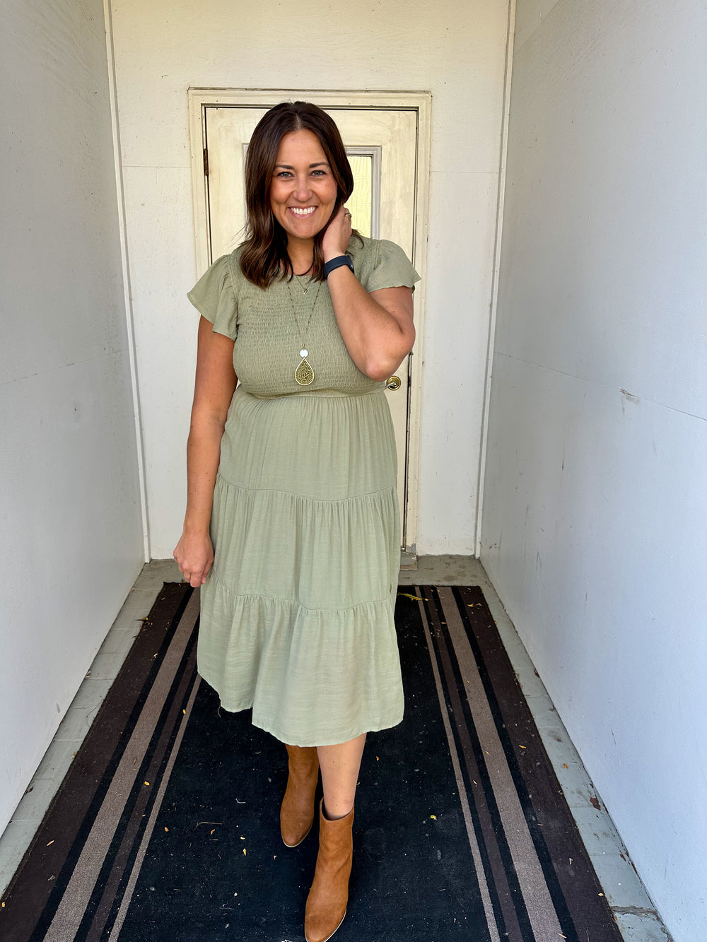 (Curvy) Smocked in Sage Midi Dress