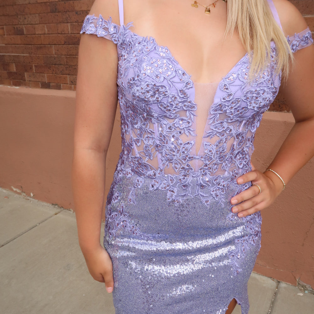 
                      
                        Lavender Embroidered Sequin Mini Formal Dress
                      
                    