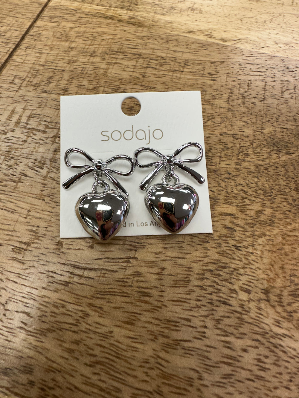 Heart Bow Metal Earring-Silver