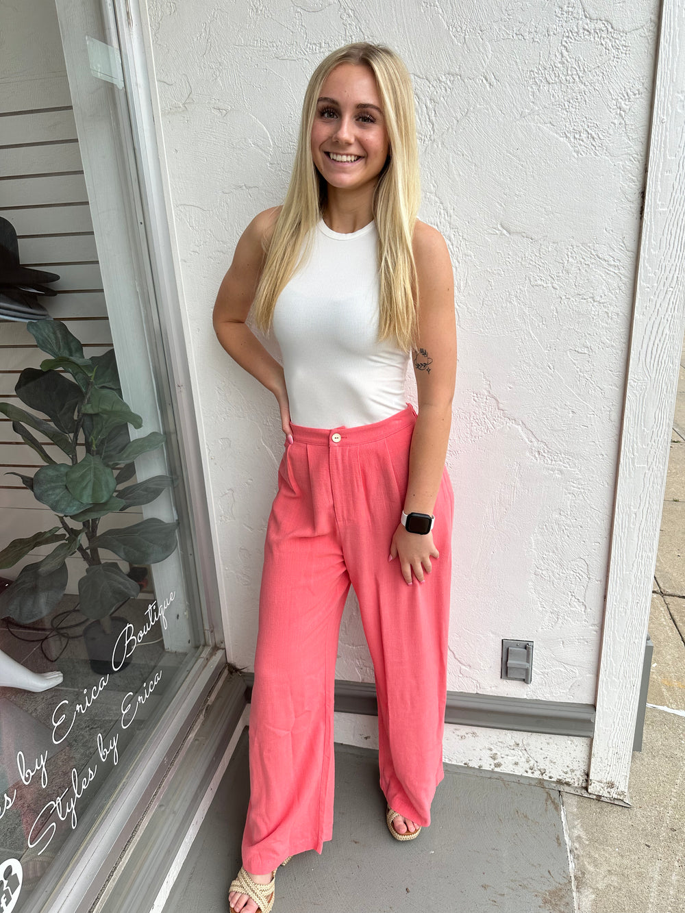 Coral Cutie Linen Pants