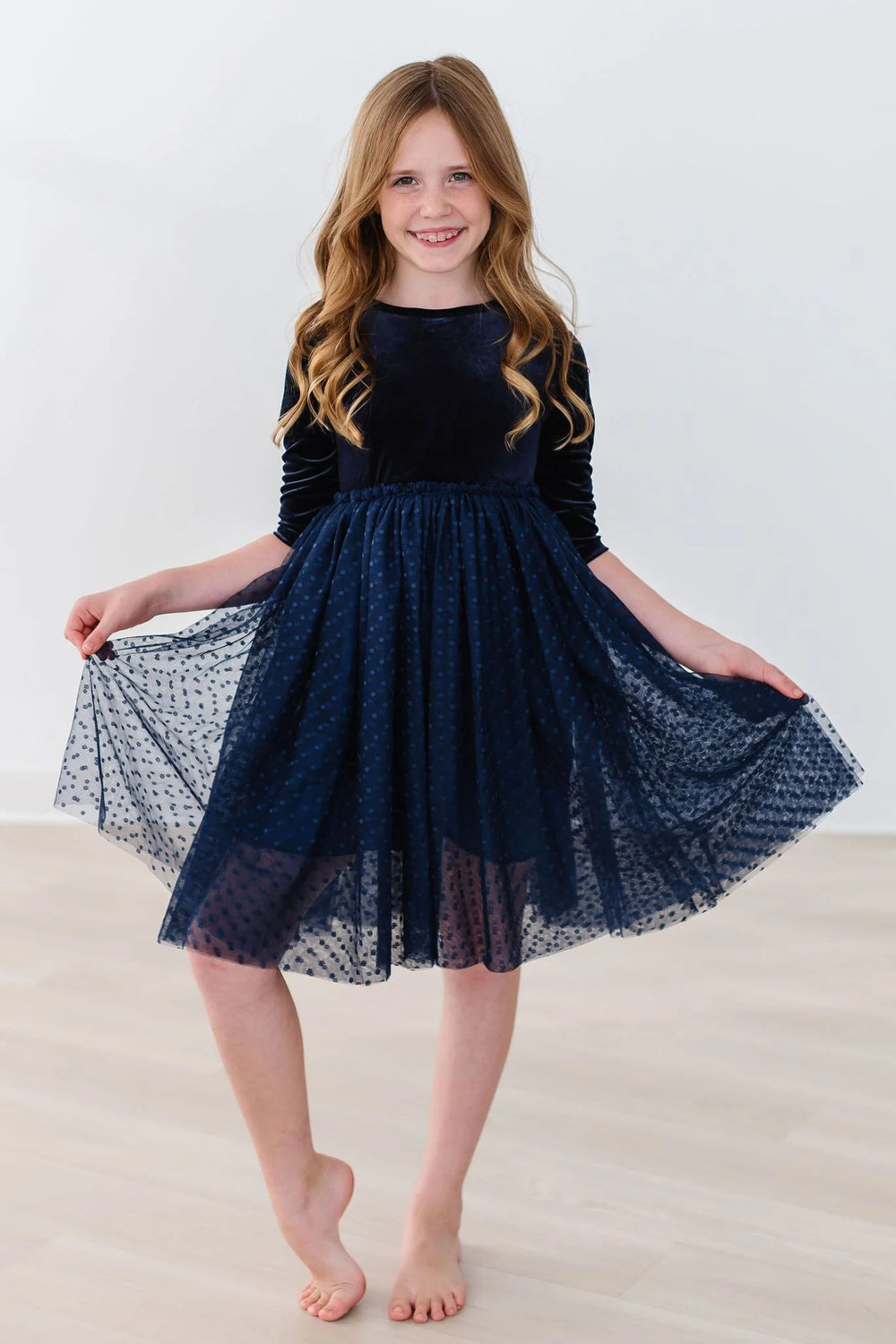 Girls Navy Velvet Tutu Dress