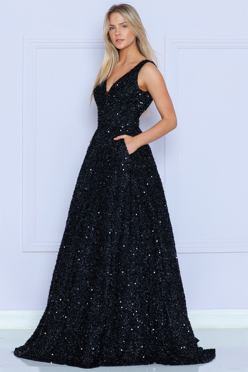 A Line Sequin Prom Dress