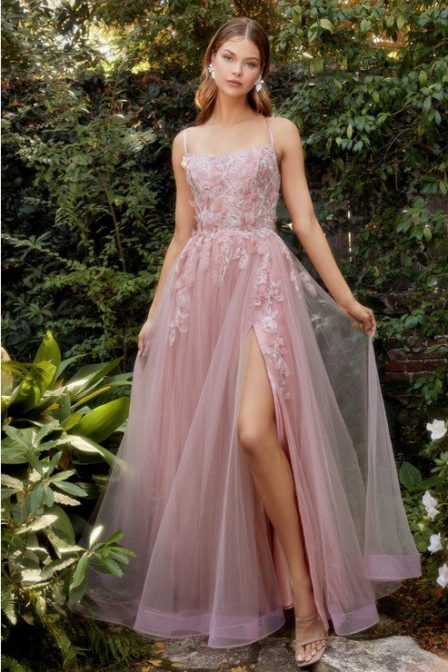 Butterfly Applique A-line Gown-Dusty Rose