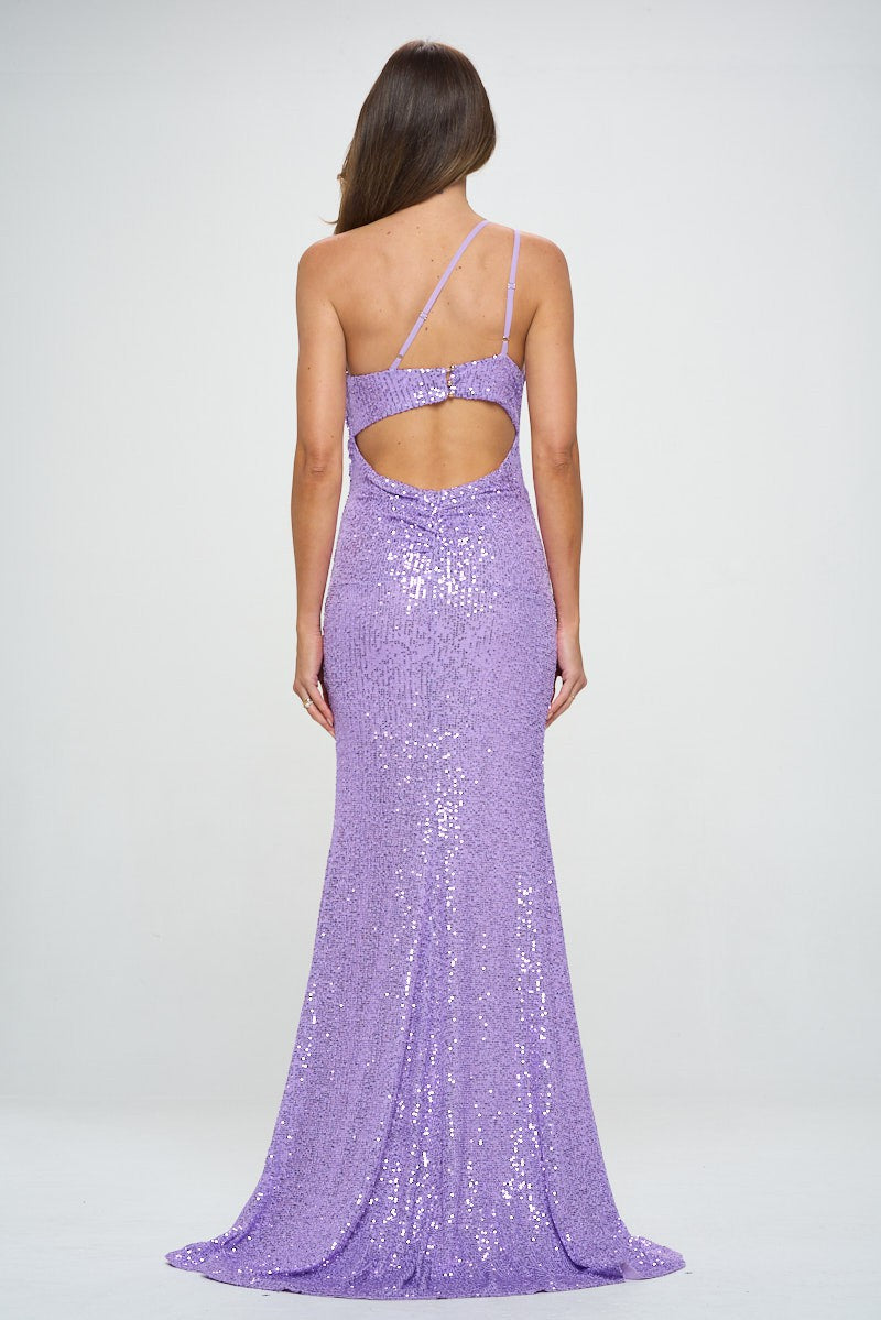 One shoulder lavender maxi