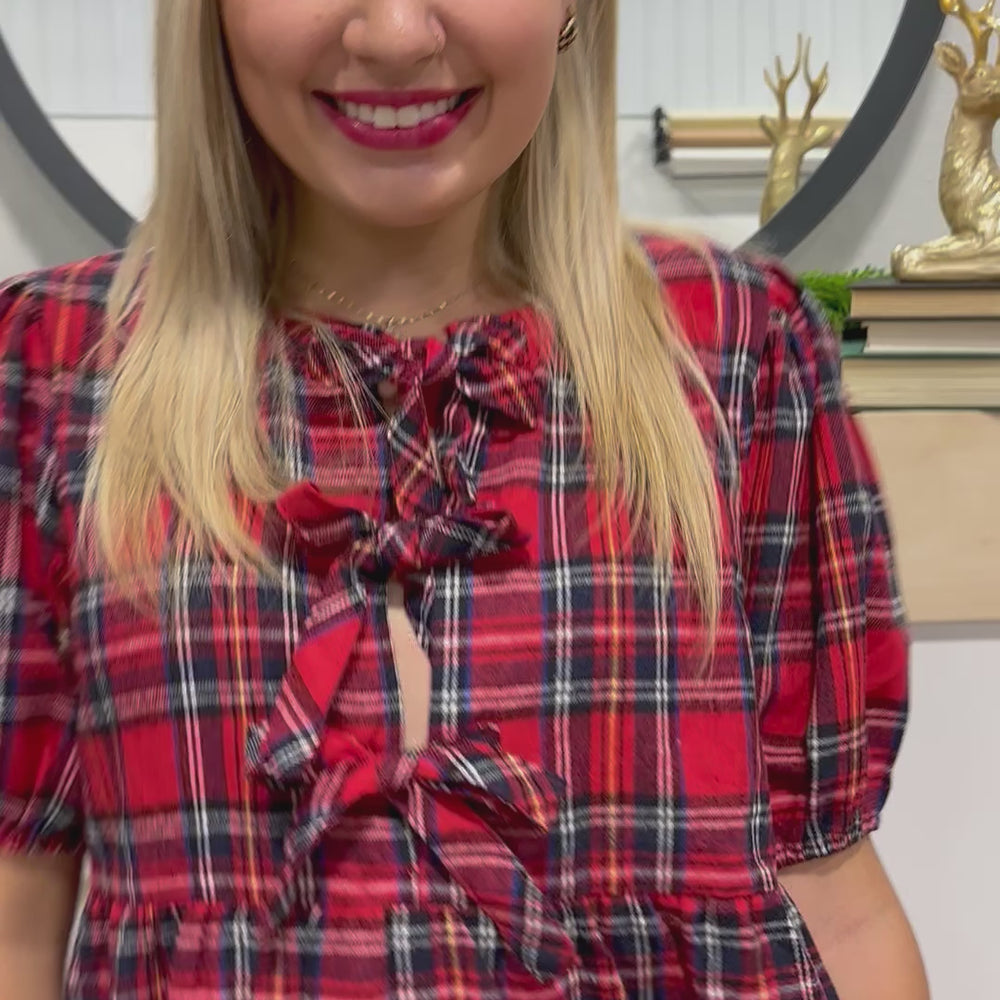 
                      
                        Load and play video in Gallery viewer, Plaid Puff Mini Dress
                      
                    