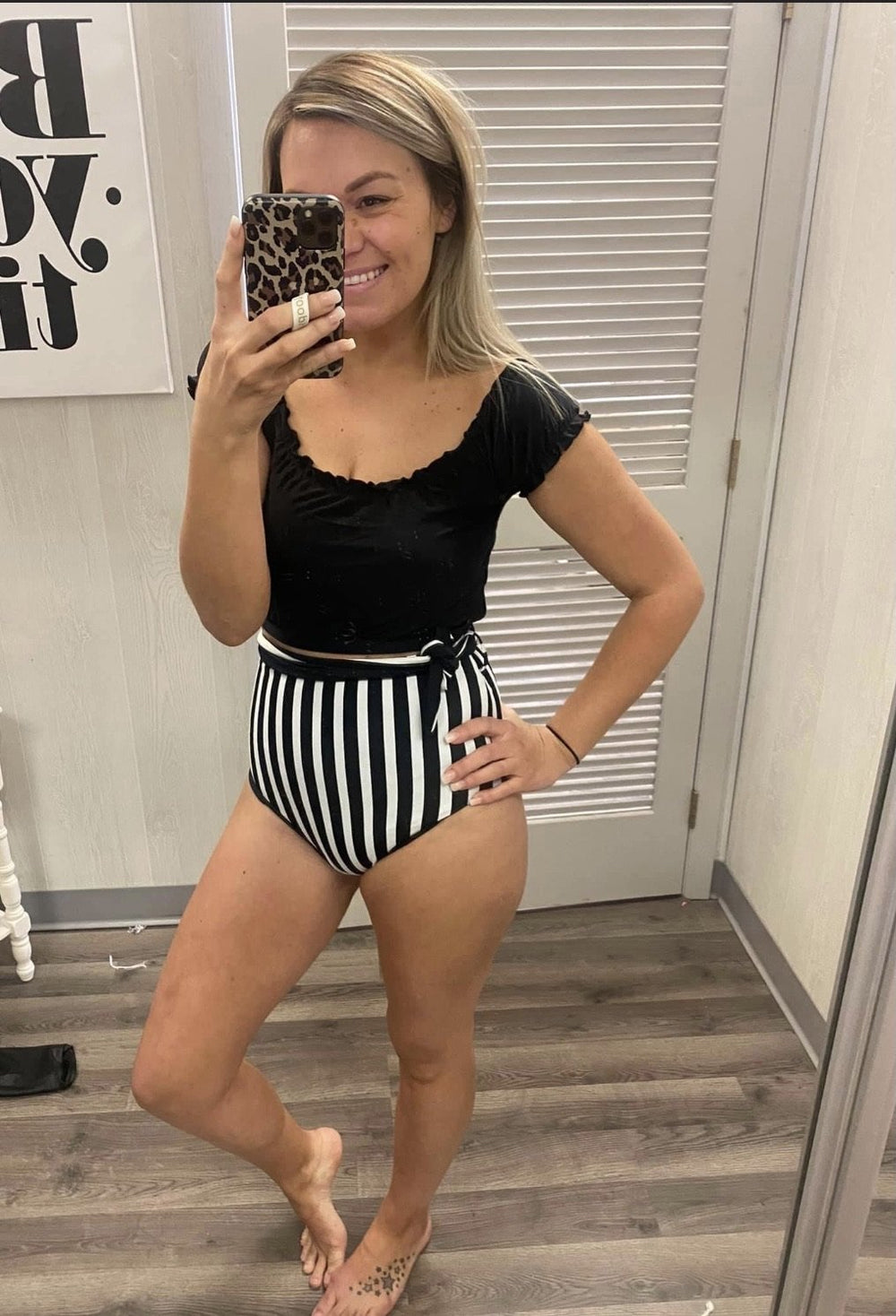 Stripe Belted High Rise Swim Bottoms